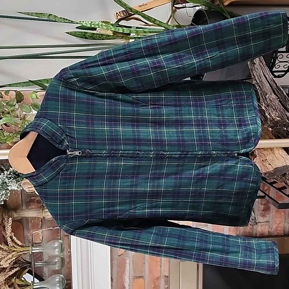 VINTAGE Pendleton REVERSIBLE Quilted Barn Jacket Solid Navy/Multicolor Plaid PM